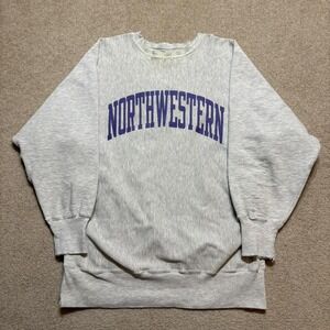 Vtg Northwestern Champion Reverse Weave Sweatshirt Crewneck Mens 2XL Gray 90s